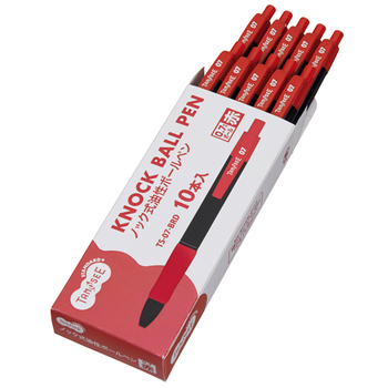 TANOSEE ノック式油性ボールペン 0.7mm 赤 (軸色:黒) 1箱(10本)