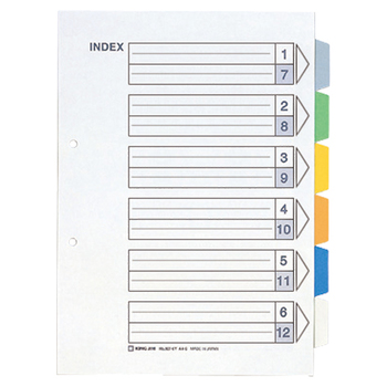 キングジム カラーインデックス A4タテ 2穴 6色6山+扉紙 907-6Y 1パック(10組)