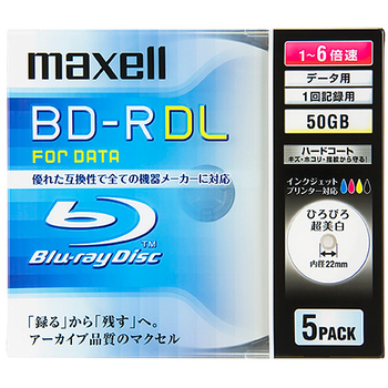 マクセル データ用BD-R 片面2層 50GB 1-6倍速 ホワイトワイドプリンタブル 5mmスリムケース BR50PWPC.5S 1個(5枚)