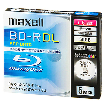 マクセル データ用BD-R 片面2層 50GB 1-6倍速 ホワイトワイドプリンタブル 5mmスリムケース BR50PWPC.5S 1個(5枚)