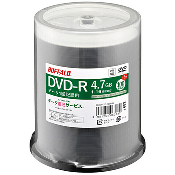 バッファロー DVD-R PCデータ用 4.7GB 16倍速 ホワイトワイドプリンタブル スピンドルタイプ 100枚+5枚 RO-DR47D-105PWZ 1パ