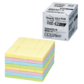 3M ポスト・イット 強粘着ふせん 業務用パック 75×25mm パステルカラー 4色 5004SS-K 1パック(80冊)