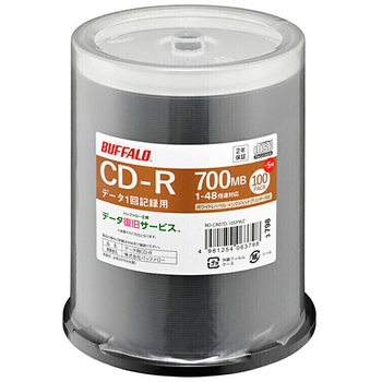 バッファロー CD-R PCデータ用 700MB 48倍速 ホワイトワイドプリンタブル スピンドルタイプ 100枚+5枚 RO-CR07D-105PWZ 1パッ
