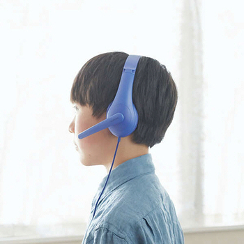 エレコム 子ども用ヘッドセット 有線 4極ミニプラグ 両耳 マイクアーム付 ブルー HS-KD01TDBU 1個