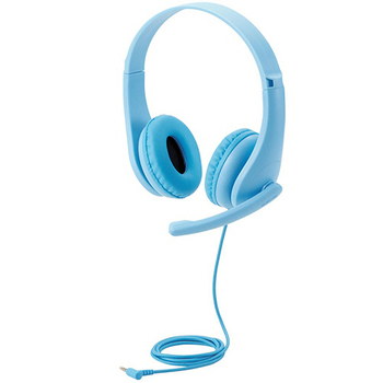 エレコム 子ども用ヘッドセット 有線 4極ミニプラグ 両耳 マイクアーム付 ライトブルー HS-KD01TLBU 1個