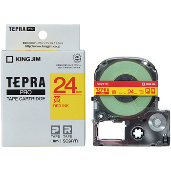 キングジム テプラ PRO テープカートリッジ パステル 24mm 黄/赤文字 SC24YR 1個