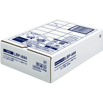 コクヨ モノクロレーザープリンタ用 紙ラベル A4 24面 35×66mm LBP-A94 1冊(500シート)
