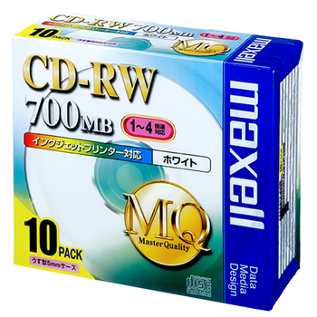 マクセル データ用CD-RW 700MB 4倍速 ホワイトプリンタブル 5mmスリムケース CDRW80PW.S1P10S 1パック(10枚)