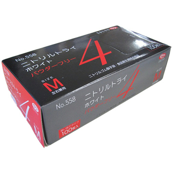 エブノ ニトリルトライ4 ホワイト パウダーフリー M No-558 1セット(3000枚:100枚×30箱)