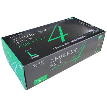 エブノ ニトリルトライ4 ホワイト パウダーフリー L No-558 1セット(3000枚:100枚×30箱)