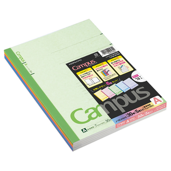 コクヨ キャンパスノート(カラー表紙) セミB5 A罫 30枚 5色(各色1冊) ノ-3CANX5 1パック(5冊)
