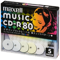 マクセル 音楽用CD-R 80分 デザインプリントワイドプリンタブル(5色カラーMIX) 5mmケース CDRA80PMIX.S1P5S 1パック(5枚)
