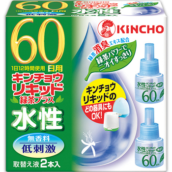大日本除蟲菊 KINCHO 水性キンチョウリキッド 60日 無香料緑茶プラス 取替え液 1箱(2本)