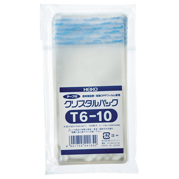 シモジマ HEIKO クリスタルパック T(テープ付) T6-10 0.03×60×100+30mm #6740300 1パック(100枚)