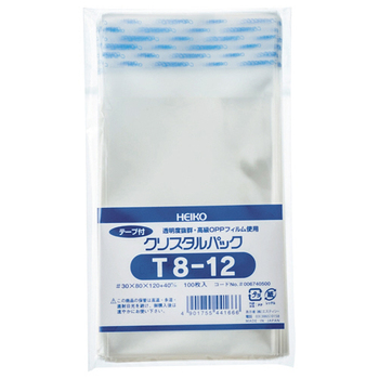 シモジマ HEIKO クリスタルパック T(テープ付) T8-12 0.03×80×120+40mm #6740500 1パック(100枚)