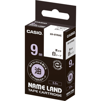 カシオ NAME LAND 油の付いている面にもしっかりはれるテープ 9mm×5.5m 白/黒文字 XR-9TRWE 1個