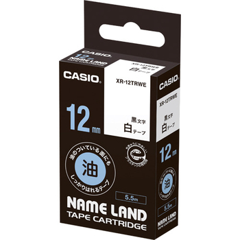 カシオ NAME LAND 油の付いている面にもしっかりはれるテープ 12mm×5.5m 白/黒文字 XR-12TRWE 1個