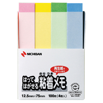 ニチバン ポイントメモ 再生紙 12.5×75mm パステルライン4色 F-3KP 1パック(4冊)