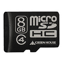 グリーンハウス microSDHCカード 8GB Class4 防水仕様 SDHC変換アダプタ付 GH-SDMRHC8G4 1枚