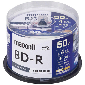 マクセル 録画用BD-R 130分 1-4倍速 ホワイトワイドプリンタブル スピンドルケース BRV25WPG.50SP 1パック(50枚)