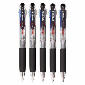 トンボ鉛筆 3色油性ボールペン リポーター3 0.7mm (軸色 透明) 業務用パック BC-TRC205P 1箱(5本)