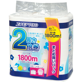 カミ商事 エルモア ピコ 2倍巻トイレットロール 花の香り シングル 100m 1セット(72ロール:18ロール×4パック)