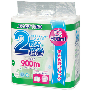 カミ商事 エルモア ピコ 2倍巻トイレットロール 花の香り ダブル 50m 1セット(72ロール:18ロール×4パック)