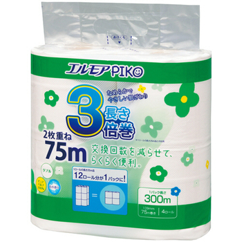 カミ商事 エルモア ピコ 3倍巻トイレットロール 花の香り ダブル 75m 1セット(48ロール:4ロール×12パック)