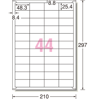 エーワン ラベルシール[プリンタ兼用] 強粘着タイプ マット紙・ホワイト A4 44面 48.3×25.4mm 四辺余白付 78244 1冊(18シート)