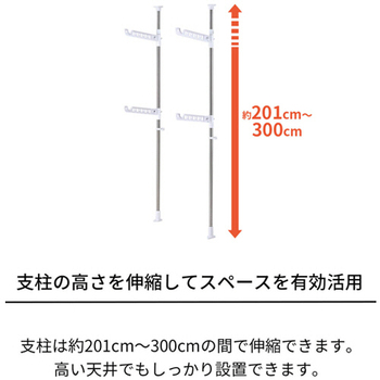 天馬 ポーリッシュ 突っ張り式物干し 室内用ロング ホワイト PS-35 1台