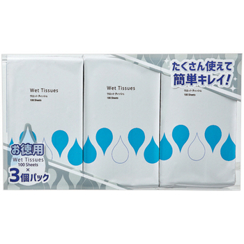 TANOSEE ウエットティッシュ ボトル詰替 1袋(300枚:100枚×3パック)