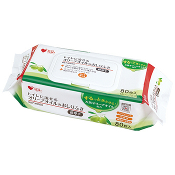 オオサキメディカル プラスハート トイレに流せるオリーブオイルのおしりふき ふた付 1パック(80枚)