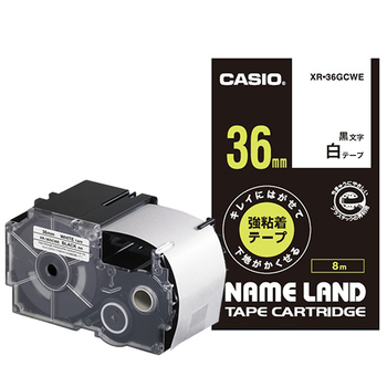 カシオ NAME LAND キレイにはがせて下地がかくせる強粘着テープ 36mm×8m 白/黒文字 XR-36GCWE 1個