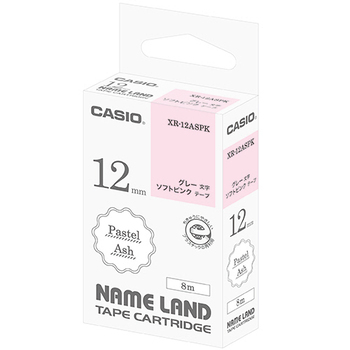 カシオ NAME LAND パステルアッシュテープ 12mm ソフトピンク/グレー文字 XR-12ASPK 1個