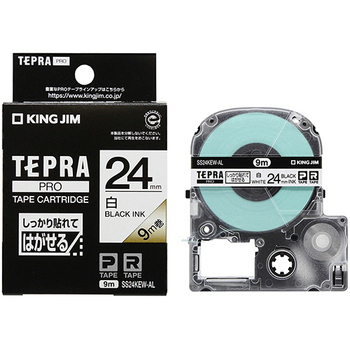 キングジム テプラ PRO テープカートリッジ しっかり貼れてはがせるラベル 24mm 白/黒文字 SS24KEW-AL 1個