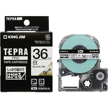 キングジム テプラ PRO テープカートリッジ しっかり貼れてはがせるラベル 36mm 白/黒文字 SS36KEW-AL 1個