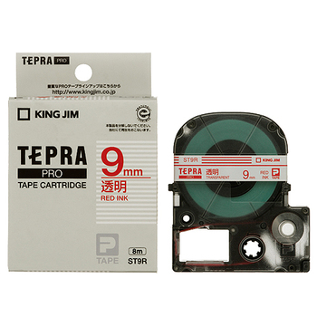 キングジム テプラ PRO テープカートリッジ 9mm 透明/赤文字 ST9R 1個
