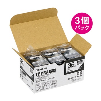 キングジム テプラ PRO テープカートリッジ しっかり貼れてはがせるラベル 36mm 白/黒文字 SS36KEW-AL-3P 1パック(3個)