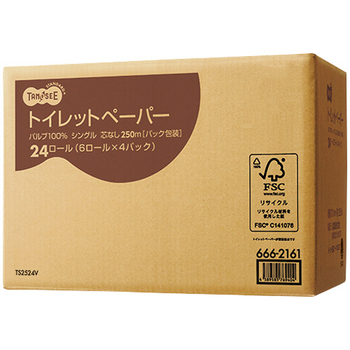 TANOSEE トイレットペーパー(パルプ100%) パック包装 シングル 芯なし 250m 1セット(240ロール:24ロール×10ケース)