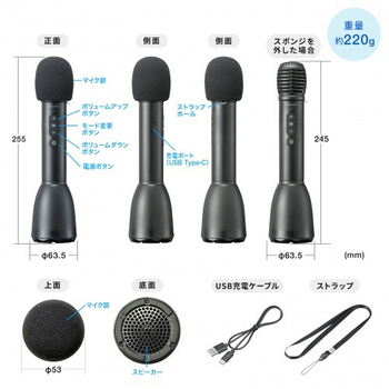 サンワサプライ ハンドマイク型ポータブル拡声器スピーカー(Bluetooth対応) MM-SPAMP18 1台