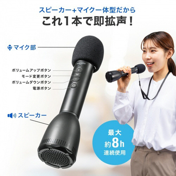 サンワサプライ ハンドマイク型ポータブル拡声器スピーカー(Bluetooth対応) MM-SPAMP18 1台