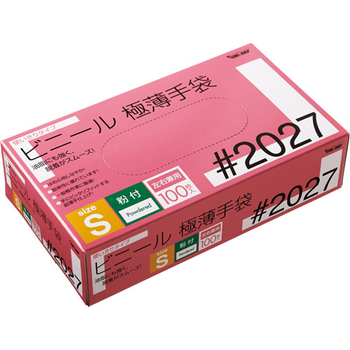 川西工業 ビニール極薄手袋 粉付 S #2027 1箱(100枚)
