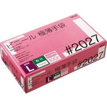 川西工業 ビニール極薄手袋 粉付 L #2027 1箱(100枚)