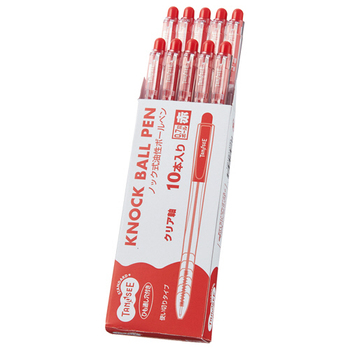 TANOSEE ノック式油性ボールペン 0.7mm 赤 (軸色:クリア) 1パック(10本)
