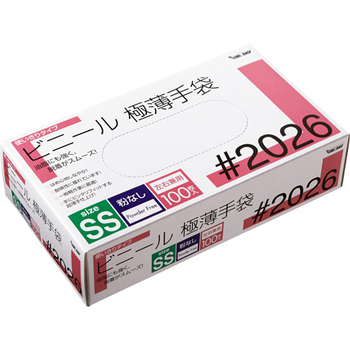 川西工業 ビニール使いきり手袋 粉なし SS #2026 1箱(100枚)