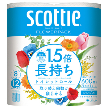 日本製紙クレシア スコッティ フラワーパック 1.5倍長持ち シングル 芯あり 75m 香り付き 1パック(8ロール)