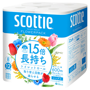 日本製紙クレシア スコッティ フラワーパック 1.5倍長持ち シングル 芯あり 75m 香り付き 1パック(8ロール)