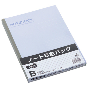 TANOSEE ノートブック セミB5 B罫6mm 30枚 5色パック 1セット(50冊:5冊×10パック)