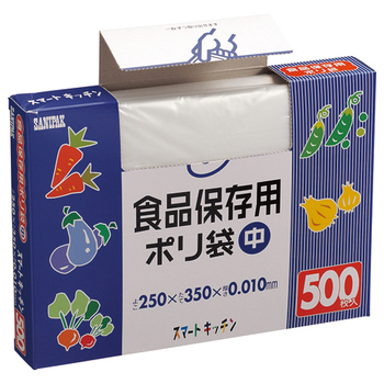 日本サニパック スマートキッチン 食品保存用ポリブクロ 半透明 M 0.010mm KS12 1箱(500枚)